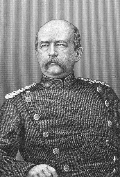 Portrait of Otto Von Bismarck in greyscale Otto von Bismarck (1815-1898) on engraving from 1845. Prussian German statesman and aristocrat. Engraved by T.W.Hunt and published in London by J.S.Virtue & Co Limited. корень имбиря и маточное молочко stock illustrations