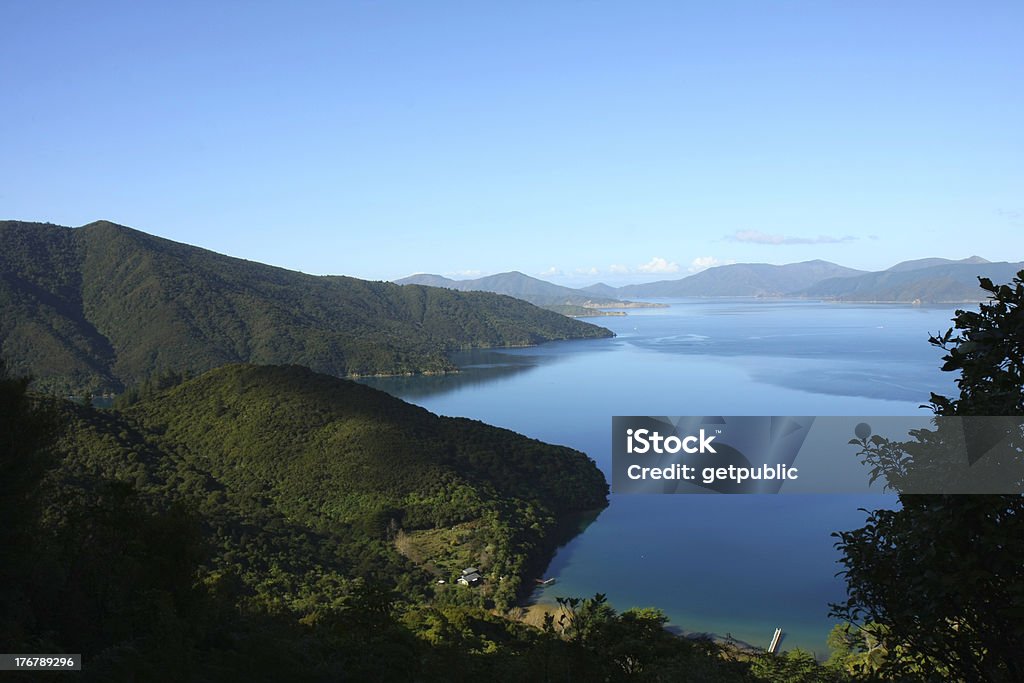 Marlborough Sound Photo was made on the famous Queen Charlotte Track. Bay of Water Stock Photo