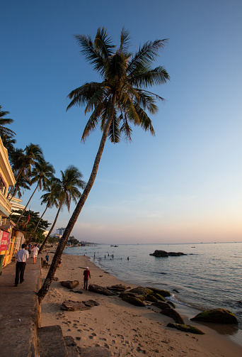 Sunset at Cau palace, Cau temple, one of the most sacred places of worship on Phu Quoc island, Kien Giang province
