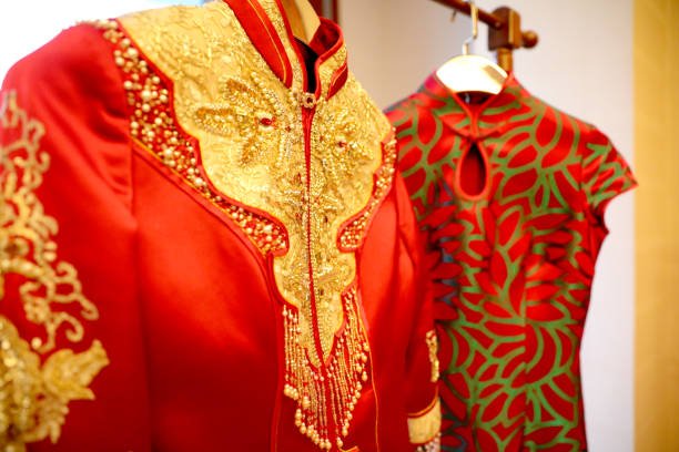 Chinese wedding dress on hanger