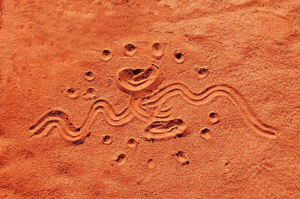 Aboriginal sand drawing in central Australia Aboriginal drawing in red sand in central Australia australian aborigine culture stock pictures, royalty-free photos & images