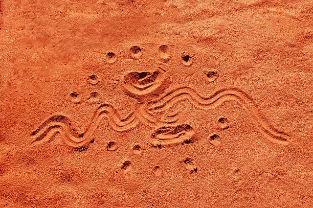 Aboriginal drawing in red sand in central Australia