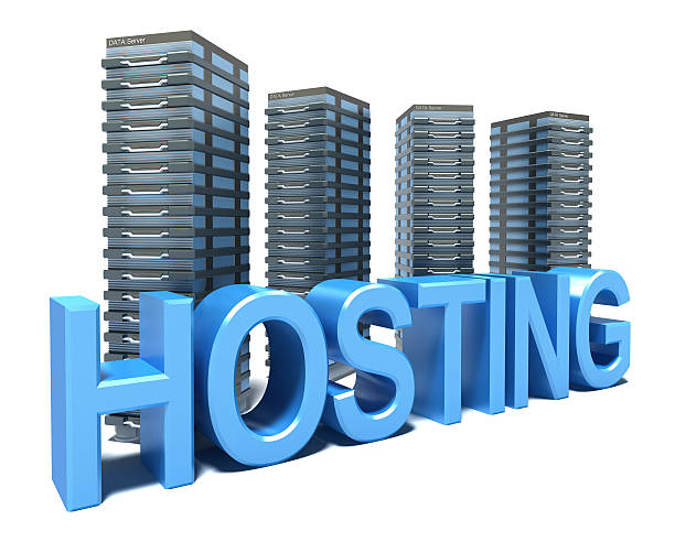 Hosting and server farm Hosting and server farm. 3D concept. Isolated on white. network server rack isolated three dimensional shape stock pictures, royalty-free photos & images