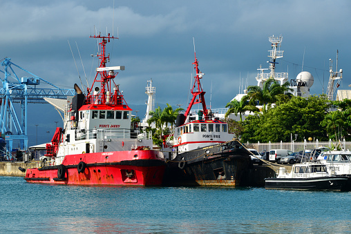 Pointe-à-Pitre, Grande-Terre, Guadeloupe: harbor tugs and pilot boats moored at the Port of Guadeloupe - ('grand port maritime de la Guadeloupe', aka 'Guadeloupe Port Caraïbes').