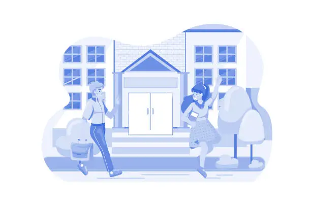 Vector illustration of Leaving School By Saying Goodbye