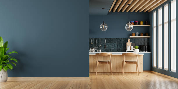 istock Mockup wall modern style kitchen interior design with dark blue wall 1767954884