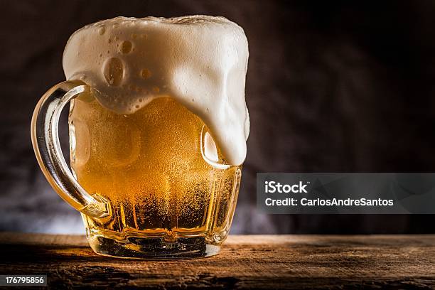 Frosty Foaming Mug Full Of Beer Stock Photo - Download Image Now - Alcohol - Drink, Bar - Drink Establishment, Bar Counter