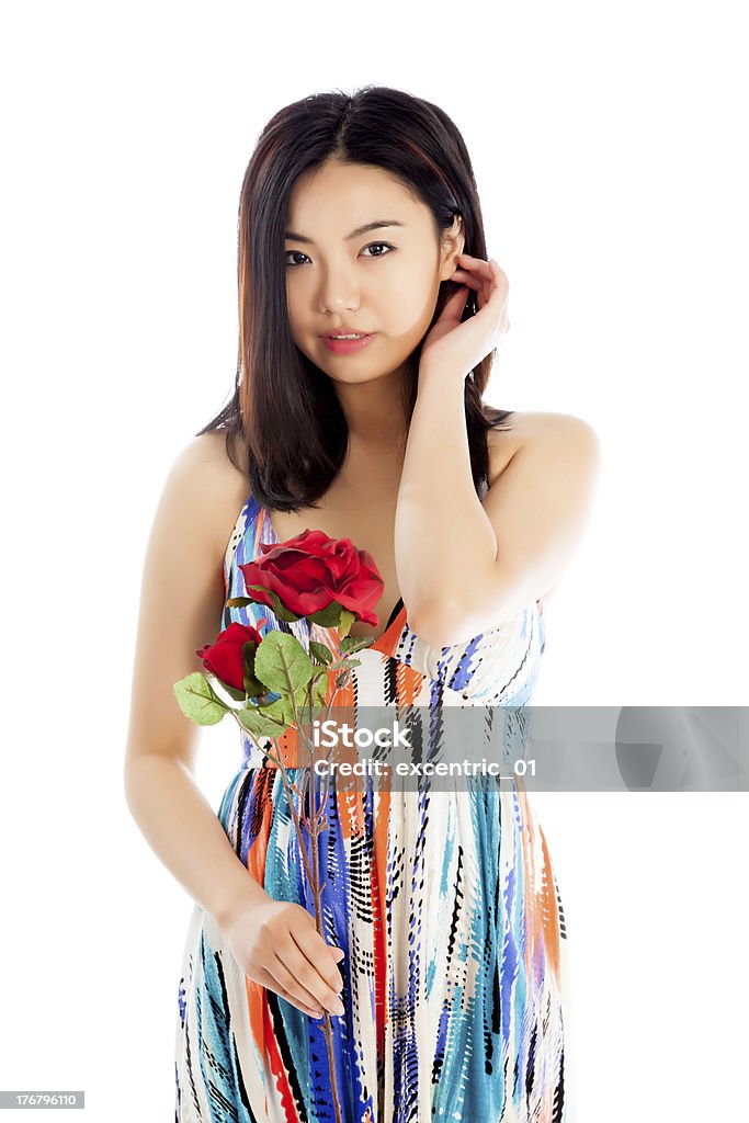 Asiática jovem mulher usando vestido de verão isolado fundo branco - Foto de stock de 20 Anos royalty-free