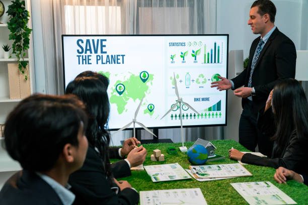 istock Businessman leader give presentation on eco-friendly implementation. Quaint 1767966727