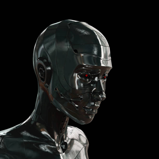 istock Metal artificial girl on black 176796768