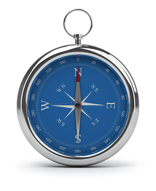 Full shot of a blue compass on a white background