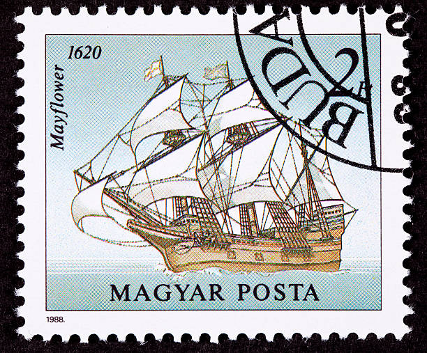 istock Canceled Hungarian Postage Stamp Mayflower Sailing Ship Pilgrams New World 176796920