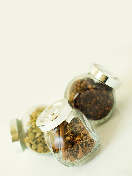 Three spice jars stock photo