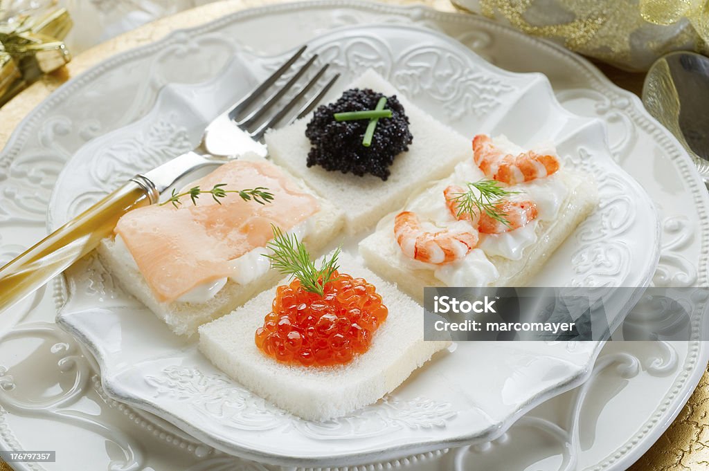 mix canape on christmas table Appetizer Stock Photo
