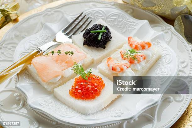 Mix Canape On Christmas Table Stock Photo - Download Image Now - Appetizer, Blini, Canape