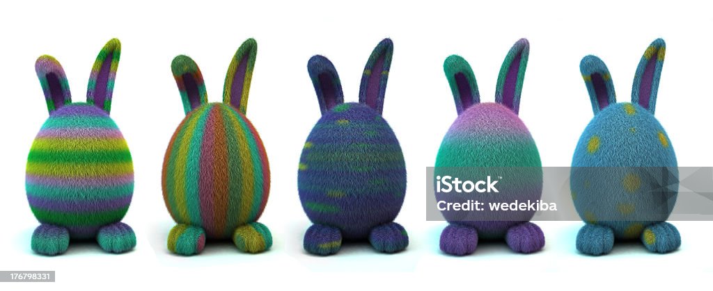 Conjunto de hermosos colores decoradas huevo de pascua de conejos en blanco - Foto de stock de Conejo - Animal libre de derechos