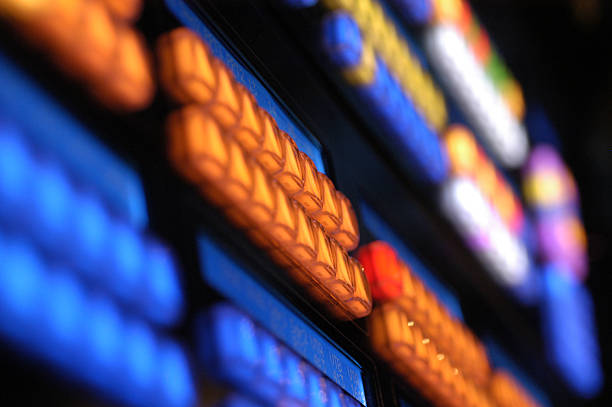 Illuminated buttons on console stock photo