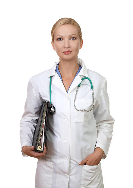 Portrait of young female doctor stock photo