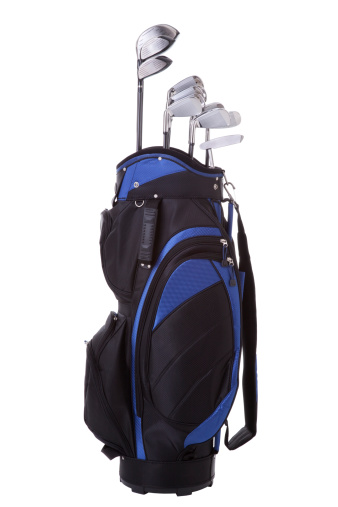 Blue and black golf bag with clubs isolated on whiteMore golf images: