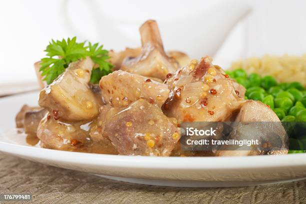 Pork Mushroom Stew Honey Mustard Sauce Plate Plated Stock Photo - Download Image Now