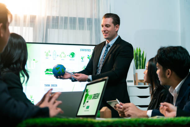 istock Businessman leader give presentation on eco-friendly implementation. Quaint 1767996478