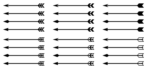 Monochrome arrow, bow and arrow vector illustration set