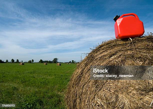 Green Fuel Gasoline On Hay Bale Biofuel Concept Stock Photo - Download Image Now - Agriculture, Bale, Biofuel