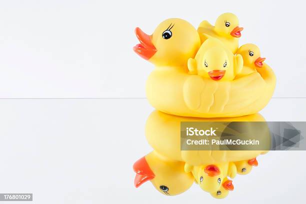 Żółte Gumowe Kaczki Rodzina Odzwierciedlenie W Lusterka - zdjęcia stockowe i więcej obrazów Kaczuszka do kąpieli