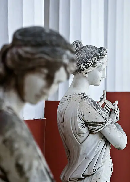 "Ancient alike women goddess Greek statue standing at Achilleion palace, Corfu, Greece"
