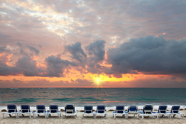 Sunrise on tropical beach stock photo