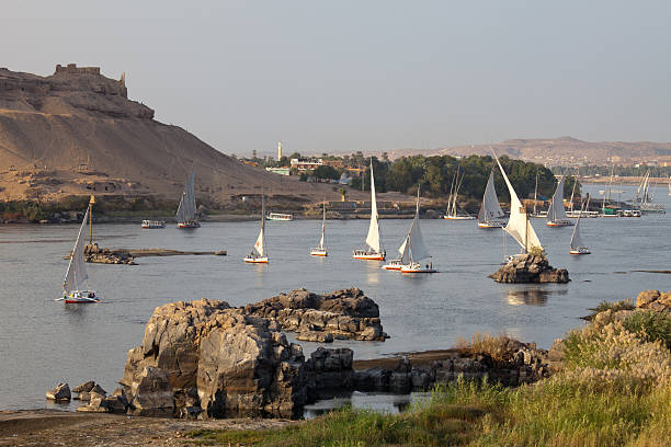 Feluccas on the Nile near Aswan stock photo