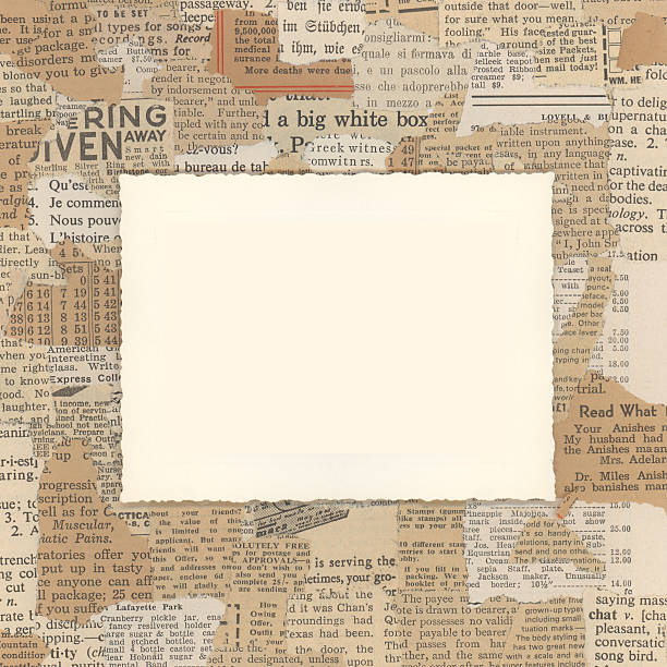 istock Blank Vintage Photo Frame on Torn Newsprint Background 176804131