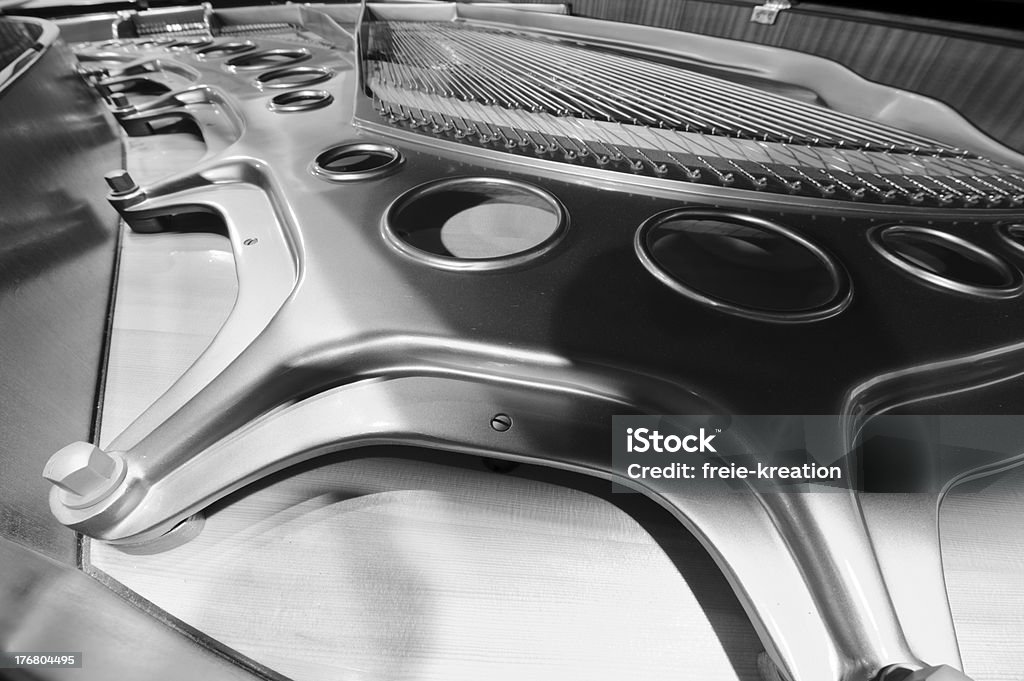 Grand Piano Inside the Grand Piano - black and white image Arts Culture and Entertainment Stock Photo