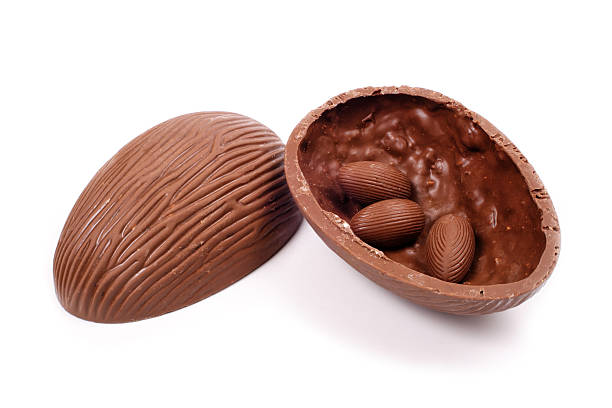 Opened chocolate Easter Egg stock photo