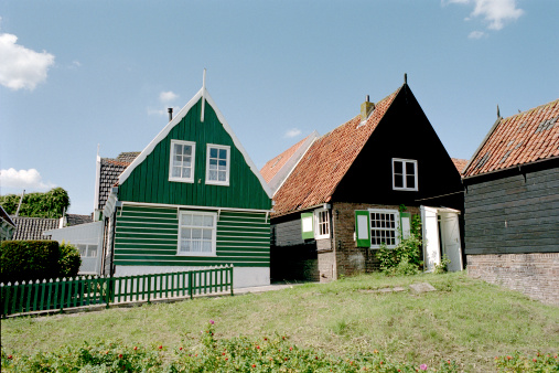 The distinctive architecture of Marken Island in the Zuider Zee or Ijsselmeer in Netherlands.