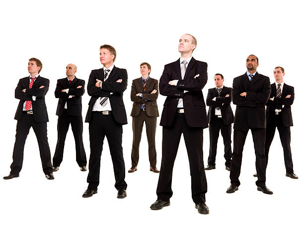 istock Eight business men looking to side on white background  176805668
