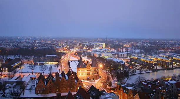 German city LAbeck with historic gate Holstentor