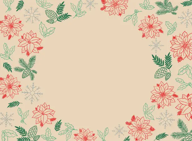 Vector illustration of Holidays and Christmas decoration vector illustration. Botanical frames and backgrounds design.Hand-drawn style.