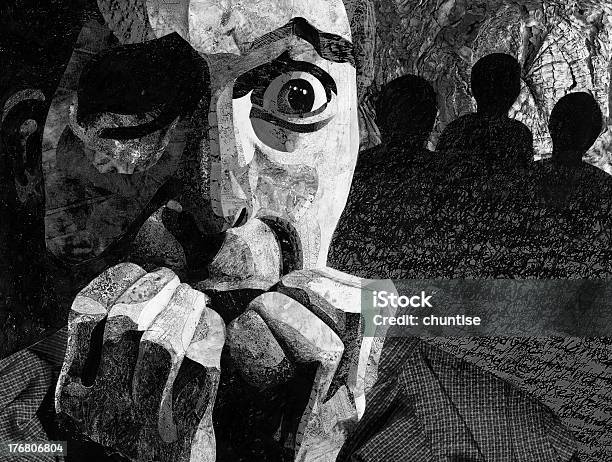 Black And White Painting Of Terrified Man With Hand In Mouth Stock Photo - Download Image Now