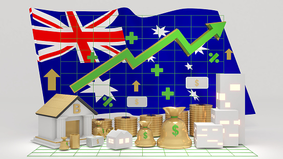 Australia, The country's economy is growing build wealth\neconomic growth ,business and investment,3d rendering