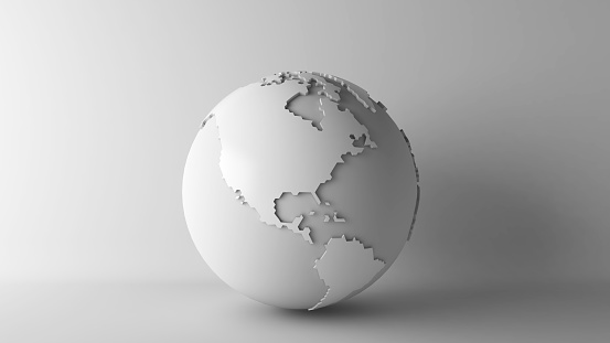 Polygonal white globe on white background , global and abstract ideas ,3d rendering