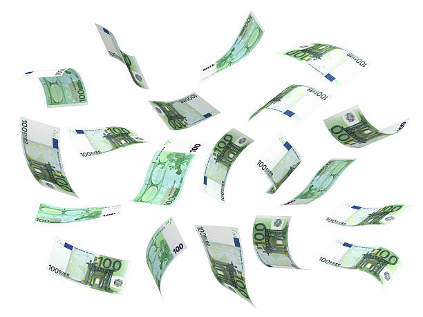 flying dinero (euro - one hundred euro banknote fotografías e imágenes de stock