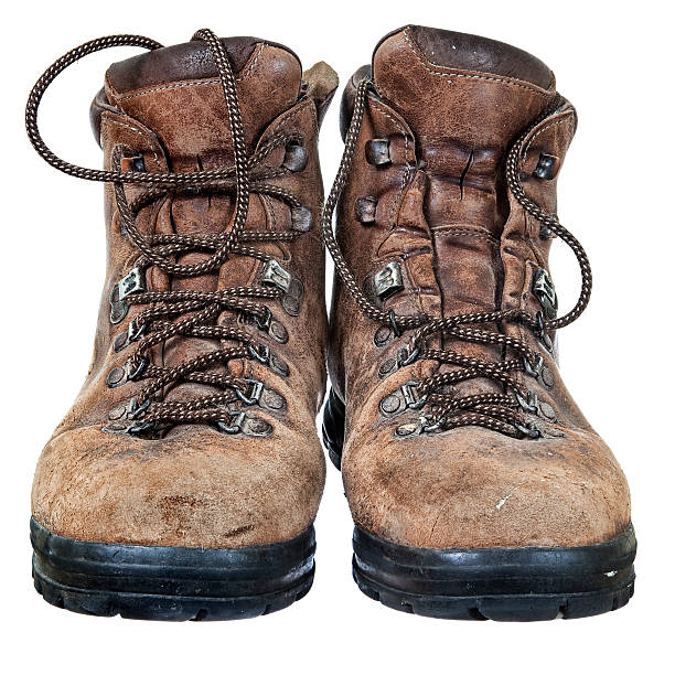 Pair of old walking boots stock photo