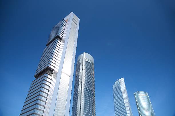 four office business skyscrapers in Madrid city Spain stock photo