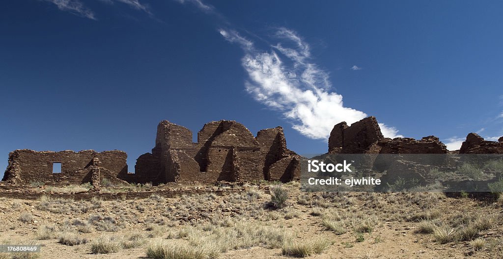 Kin Bineola ruins, Chaco Culture National Historic Park "These remote ruins are an example of the earliest house construction by the Chacoan peoples, c. 800-900 AD." Anasazi Culture Stock Photo