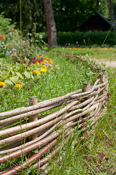 Wattle fence Wattle fence in country manor quickset stock pictures, royalty-free photos & images