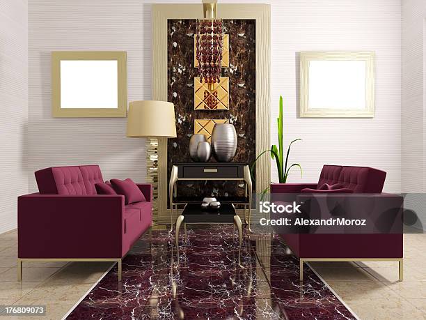 Room Stock Photo - Download Image Now - Living Room, Purple, Gold Colored