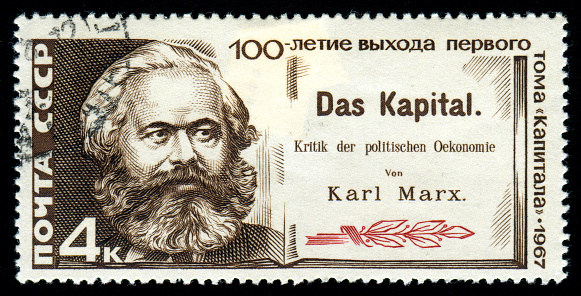 Karl Marx and Capital on a 1967 soviet stamp