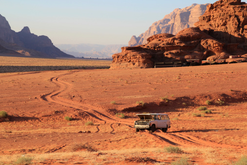 Jeep broken down in Wadi Rum desert in Jordan