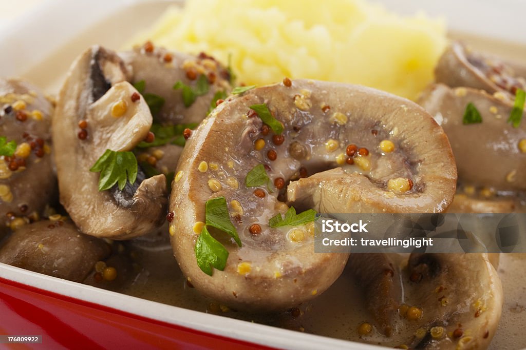 Kidneys Mushrooms Mashed Potato "Lamb kidney with mushroom in a creamy mustard sauce, served with mashed potato. A tasty economical meal." Animal Internal Organ Stock Photo
